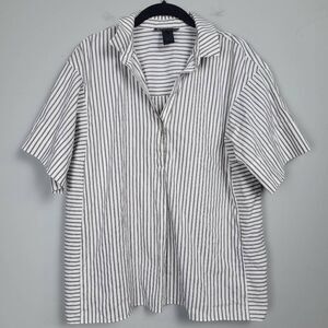 Lafayette 148 Womens Button Front Shirt Size Small White Tan Stripe Short Sleeve